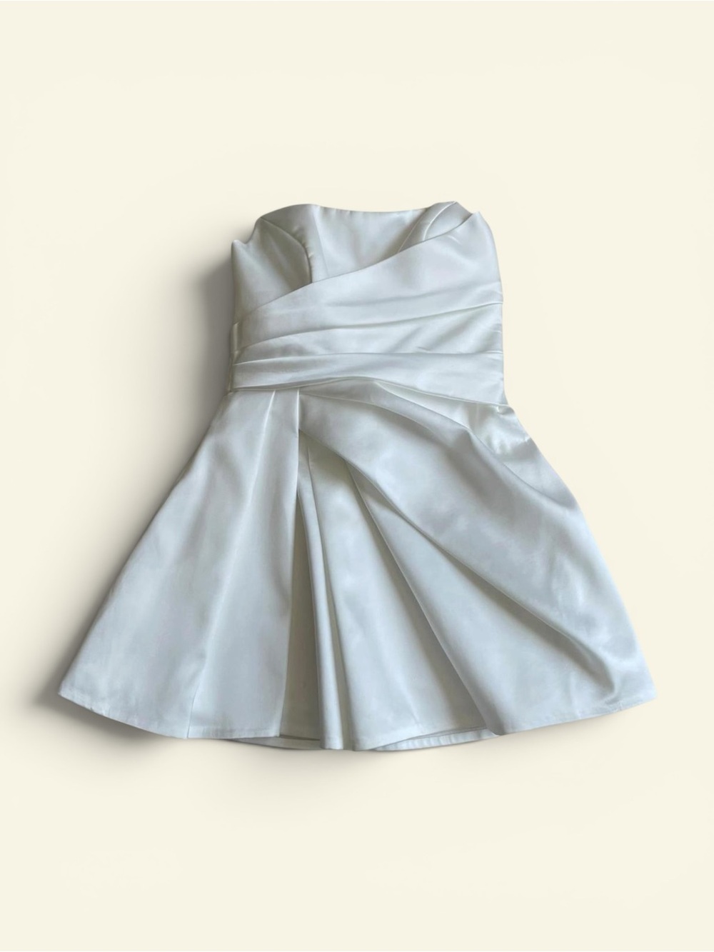 Meshki Lora Strapless Satin Mini Dress White Pleated Bridal Cocktail Women's S